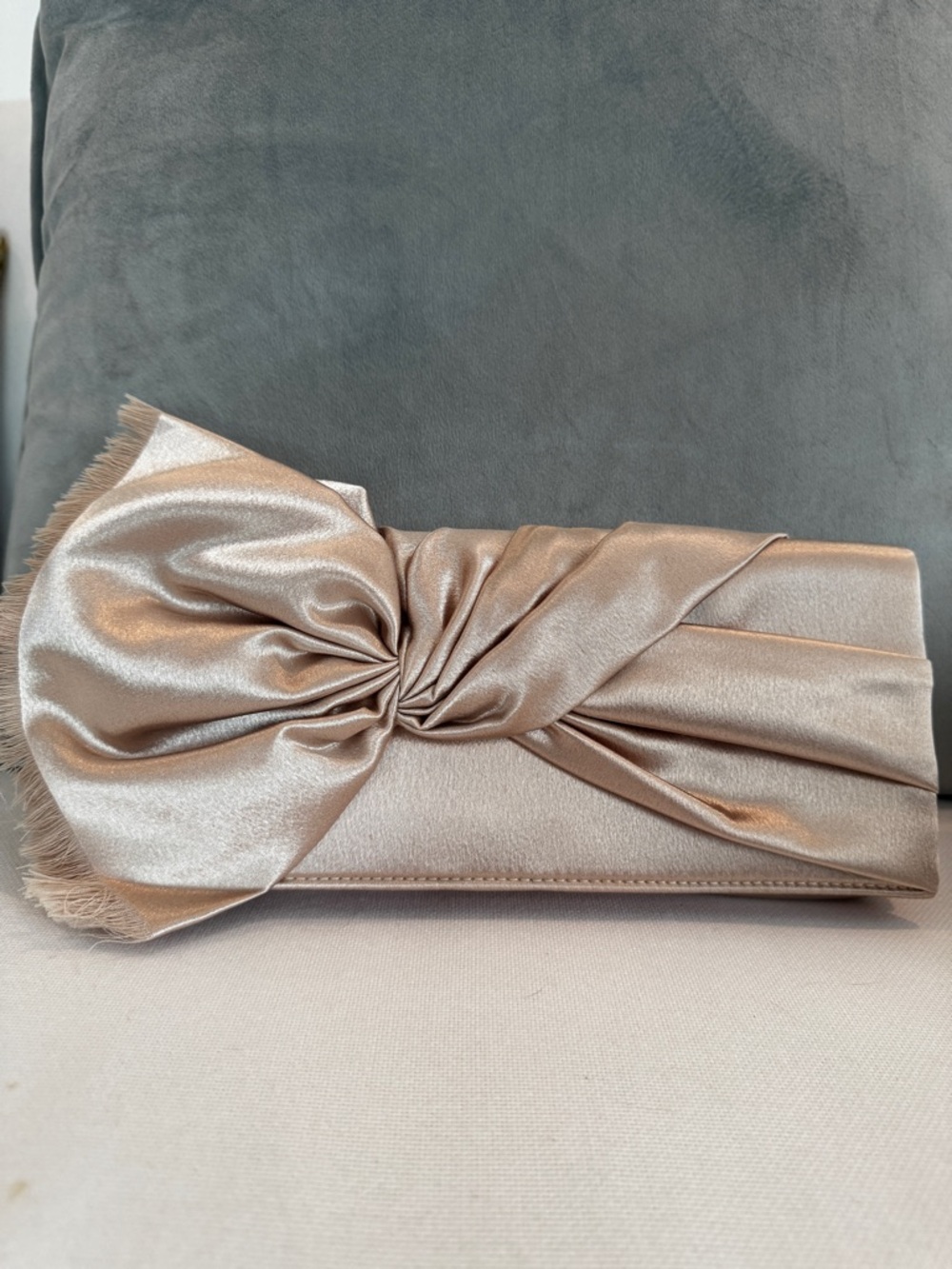 Nina Satin Knot Clutch Handbag - Champagne NWT